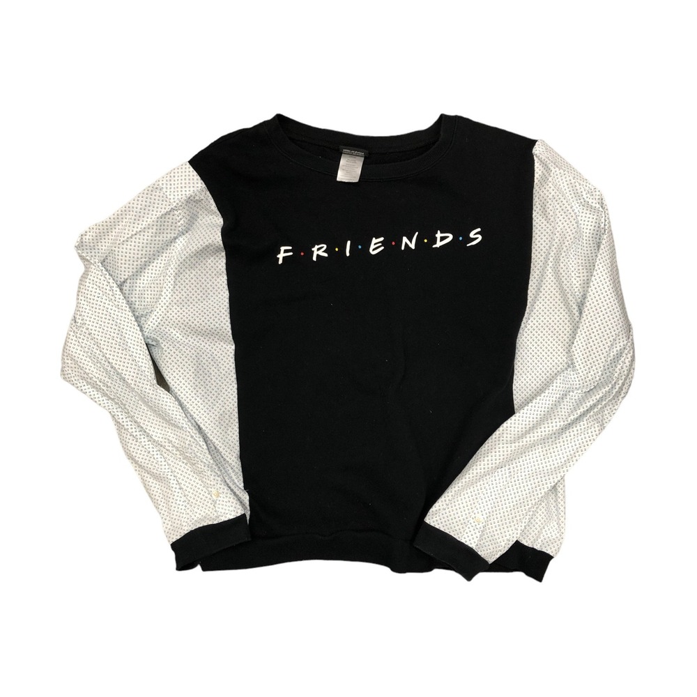Upcycled Friends sweatshirt flannel/cotton sleeves oversized pullover OOAK